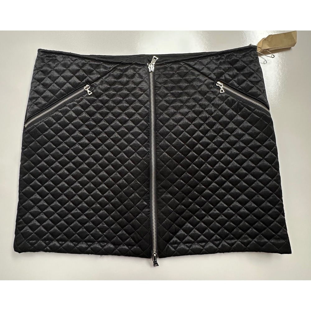 Laundry by Shelli Segal Black Quilted Zip Front Mini Skirt Size 8 Sony Studios